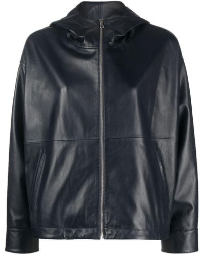 Yves Salomon Leather Zip-up Hooded Jacket - Black