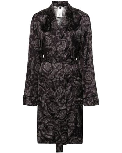 Versace Barocco-print Belted Robe - Black