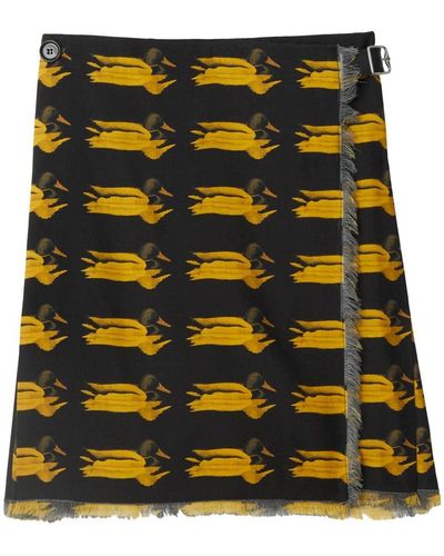 Burberry Falda recta con animal print - Amarillo