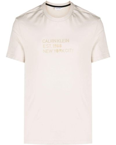 Calvin Klein Flocked-logo Cotton T-shirt - Natural
