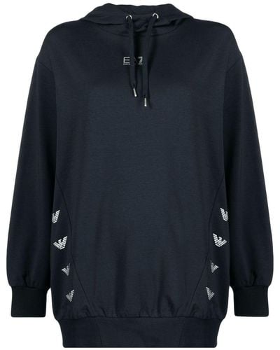 EA7 Logo-print Drawstring Hoodie - Blue