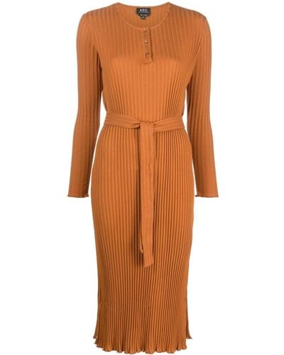 A.P.C. Sandi Ribbed Knit Dress - Orange