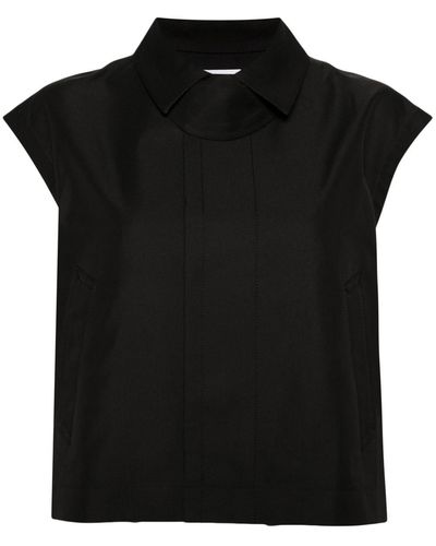 Sacai Cap-sleeved Pleated Shirt - Black