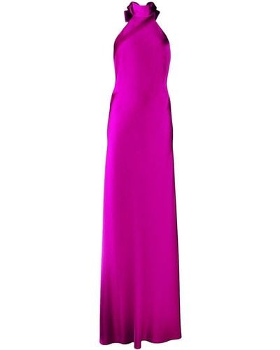Michelle Mason Backless Halter Tie-fastening Gown - Purple