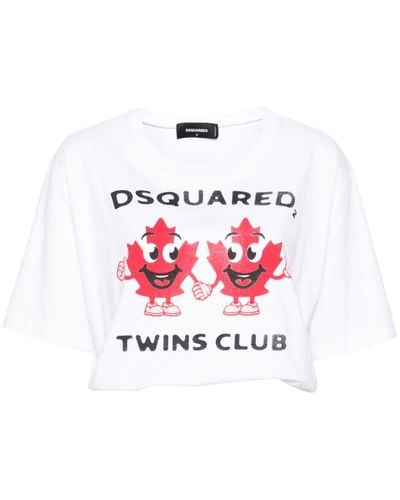 DSquared² Cropped T-shirt Met Logoprint - Wit