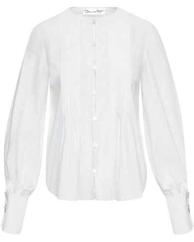 Oscar de la Renta Pleat-detail Cotton-blend Shirt - White