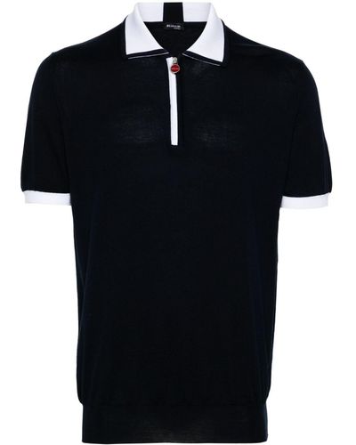 Kiton Short-zip Cotton Polo Shirt - Black