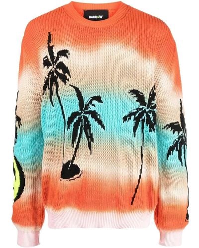 Barrow Palm-tree Print Knit Sweater - Blue