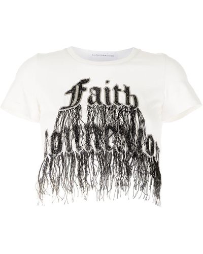 Faith Connexion Fringed Logo-embroidered Cropped T-shirt - White