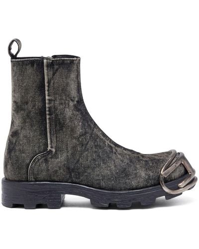 DIESEL D-hammer-denim Chelsea Boots With Oval D Toe Caps - Gray