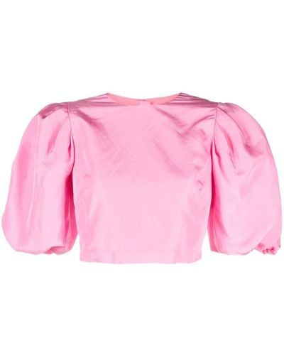 MSGM Puff-sleeved Crop Top - Pink