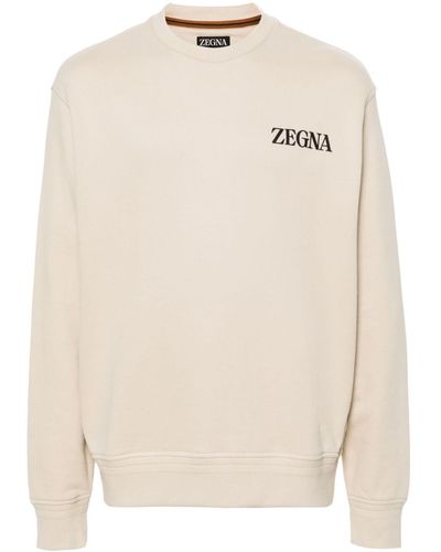 Zegna Rubberised-logo Cotton Sweatshirt - Natural