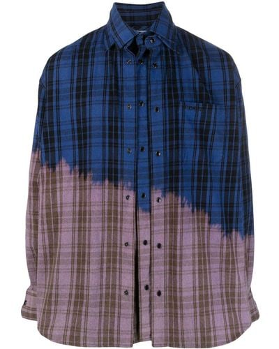 Vetements Bleached Plaid-check Pattern Shirt - Blue