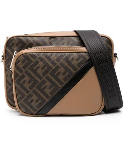 Fendi Ff-pattern Leather Shoulder Bag - Black