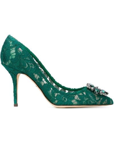 Dolce & Gabbana Green Bellucci 60 Lace Crystal Pumps - Groen