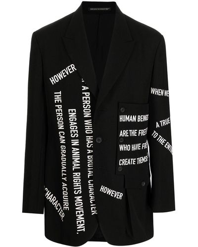 Yohji Yamamoto Blazer con eslogan estampado - Negro