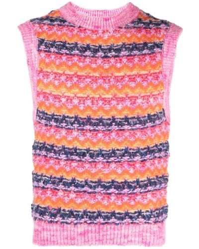 ANDERSSON BELL Zigzag Pattern-embroidered Knitted Top - Pink