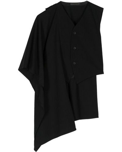Yohji Yamamoto Draped Wool Waistcoat - Black