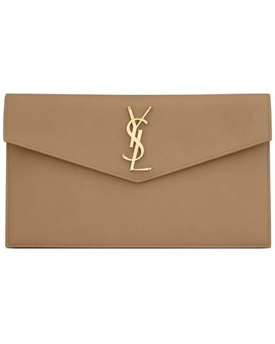 Saint Laurent Clutch Met Logo - Naturel