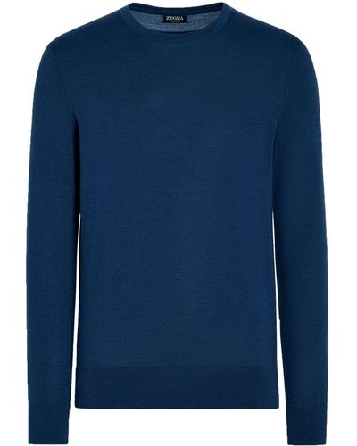 Zegna Fein gestrickter Pullover - Blau