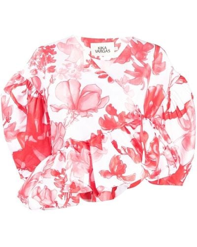 Kika Vargas Puff Sleeve Floral-print Top - Pink