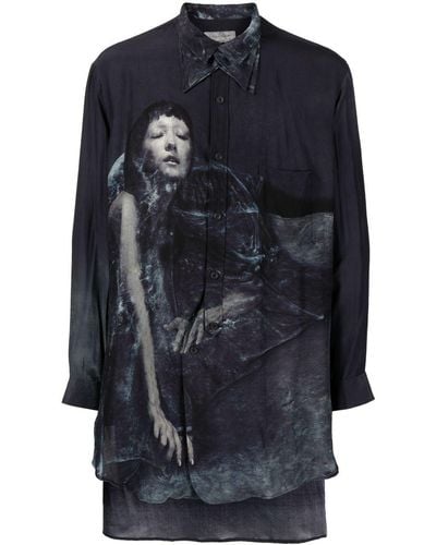 Yohji Yamamoto Camicia con stampa - Blu