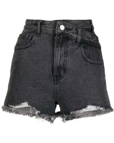 B+ AB Distressed-effect High-rise Denim Shorts - Grey