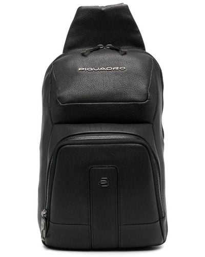 Piquadro Logo-plaque leather backpack - Schwarz