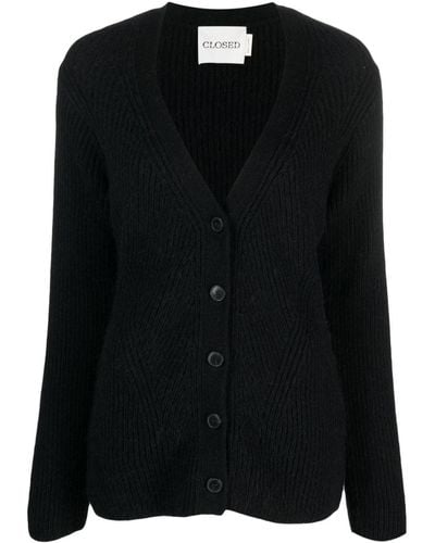 Closed Ribbed-knit Wool Cardigan - Black