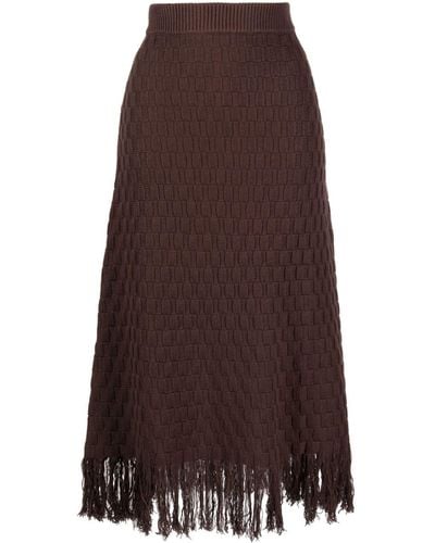 B+ AB Frayed-hem Knitted Midi Skirt - Brown