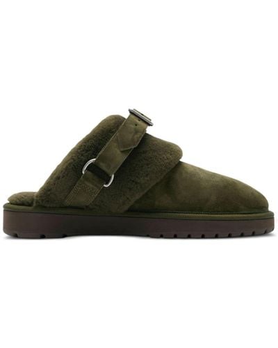 Burberry Suede And Shearling Chubby Mules - Green