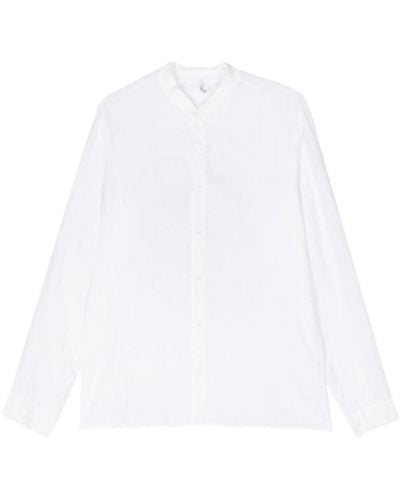 Transit Ribbed-band Collar Linen Shirt - White