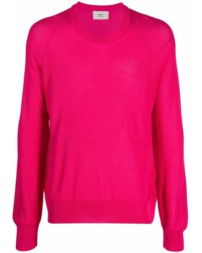 Ami Paris Fine-knit Raglan-sleeve Jumper - Pink