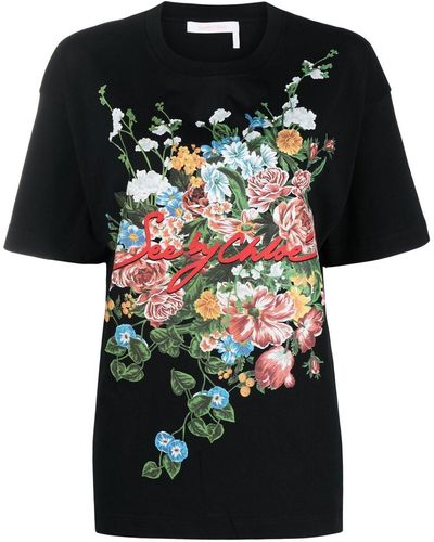 See By Chloé Camiseta con estampado floral - Negro