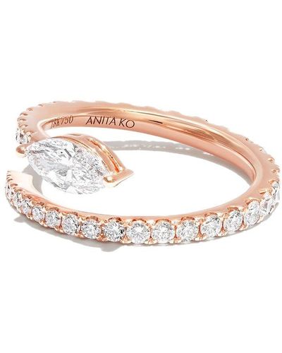 Anita Ko Anillo Two Row Coil en oro rosa de 18kt con diamantes - Blanco