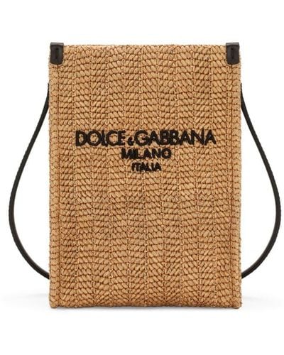 Dolce & Gabbana Logo-embroidered Straw Shoulder Bag - Natural