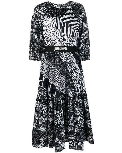 Just Cavalli Graphic-print Flared Dress - Black