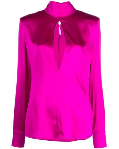 Genny Cut Out-detail High Neck Blouse - Pink