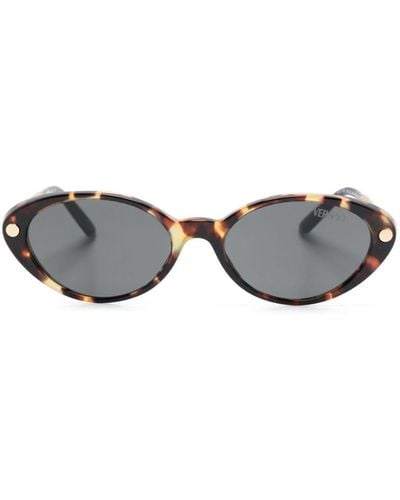 Versace Tubular Greca Oval-frame Sunglasses - Grey