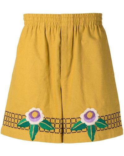 Bode Pantalones cortos con bordado floral - Amarillo