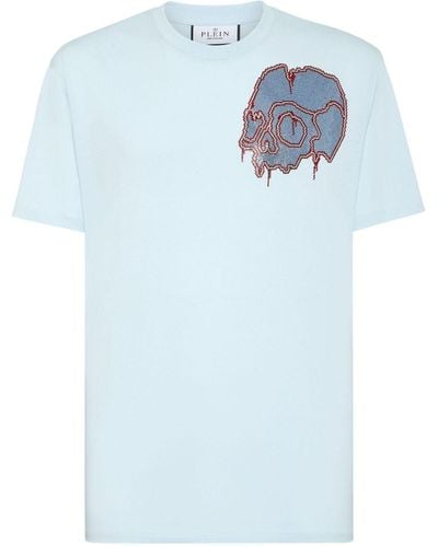 Philipp Plein Dripping Skull-print Cotton T-shirt - Blue
