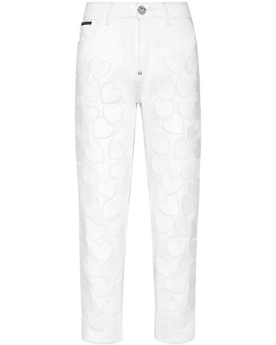 Philipp Plein Heart-patches Cropped Jeans - White