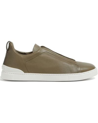 Zegna Triple Stitch Leather Trainers - Green