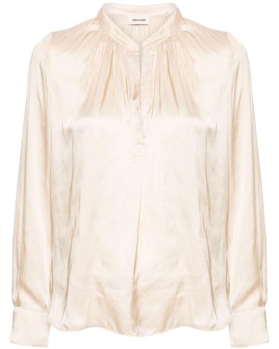 Zadig & Voltaire Ruched Satin Blouse - Natural