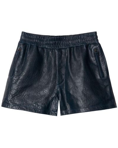 Burberry Textured Lambskin Leather Shorts - Blue