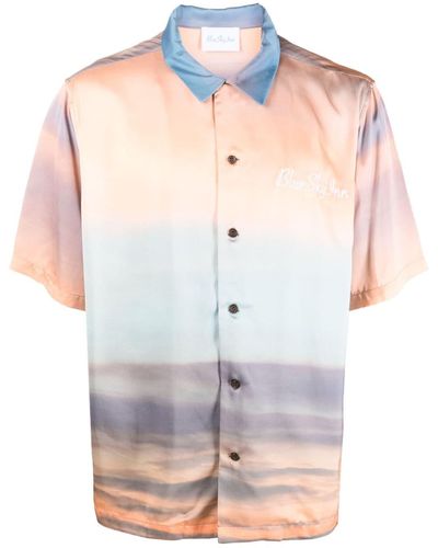 BLUE SKY INN Sunrise-print Short-sleeve Satin Shirt - White