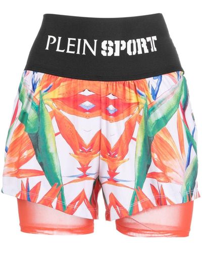 Philipp Plein Floral-print Double-layered Cotton Running Shorts