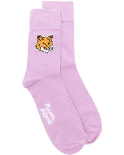 Maison Kitsuné Fox Head Socken mit Logo-Intarsienmuster - Pink