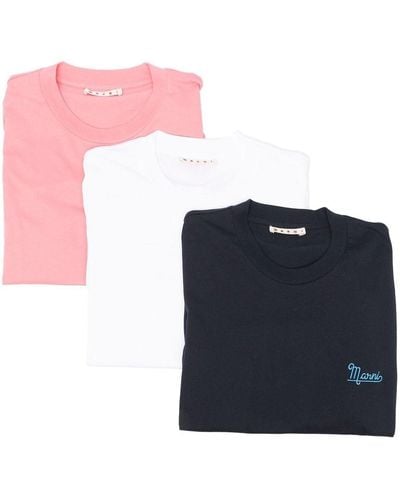 Marni Pack de tres camisetas con logo bordado - Azul