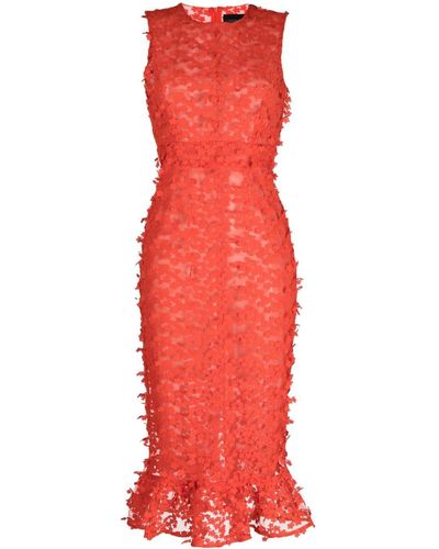 Cynthia Rowley Abito midi smanicato in pizzo - Rosso